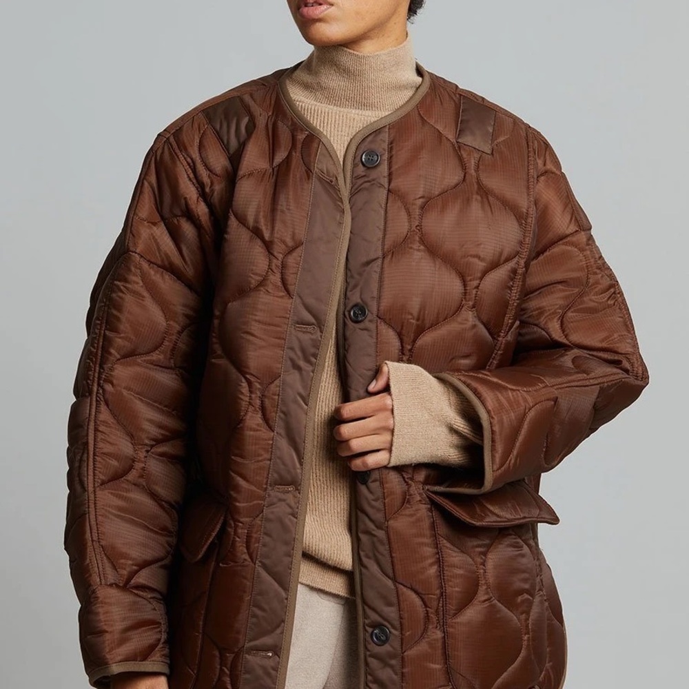 The Frankie Shop Teddy quilted jacket in chocolate